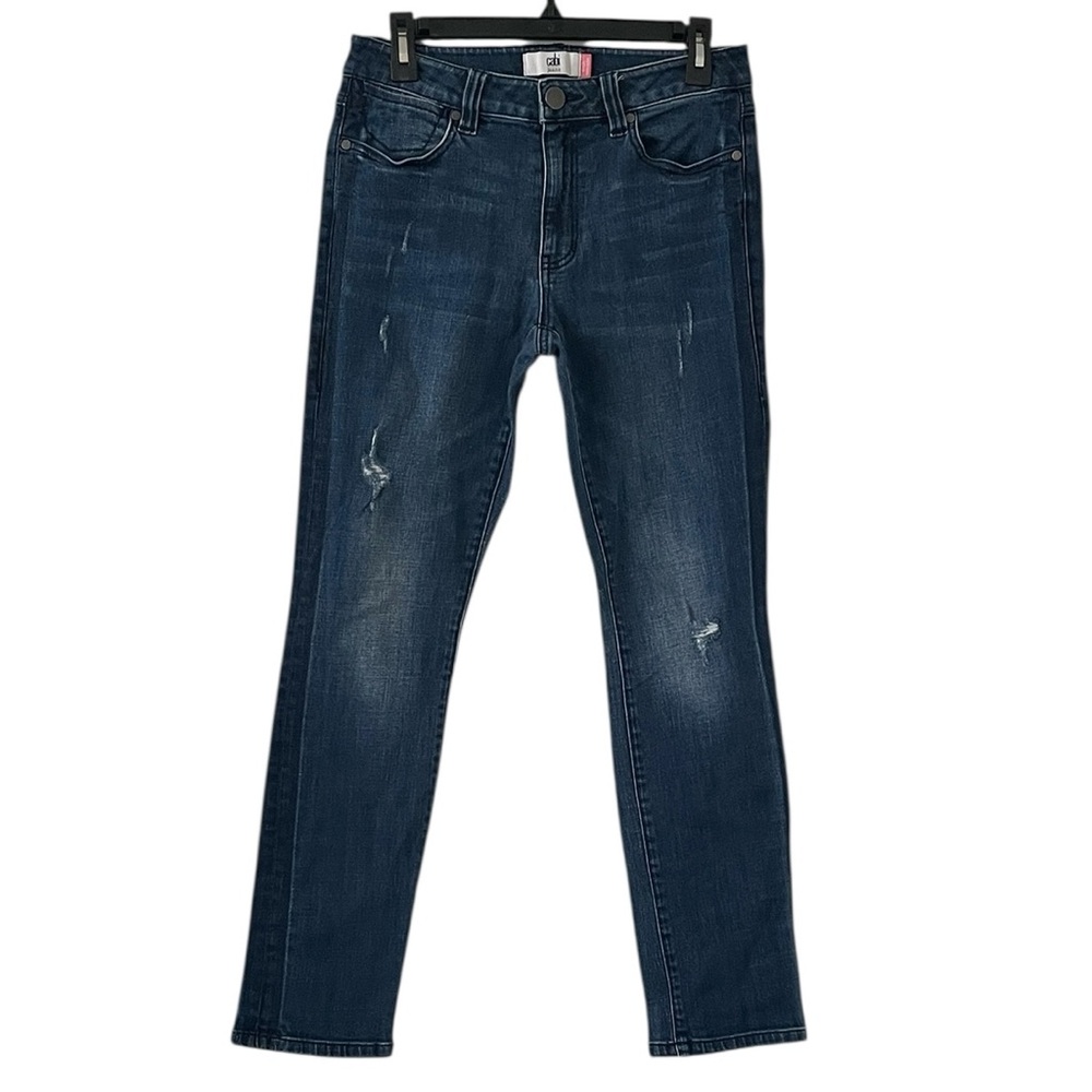 Cabi Women’s Blue Dark Wash Distressed High Rise Straight Leg‎ Jeans Size 0